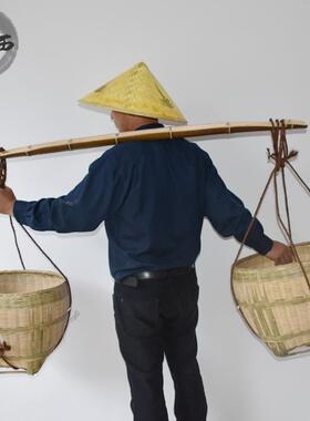 毛竹扁担杆老式农村家用建筑工地挑水用的带绳子挂钩扁旦神器道具