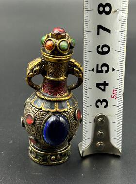 古玩合金铜象鼻烟壶客厅镶嵌蓝色玛瑙饰品老物件烟具鼻烟壶手把件