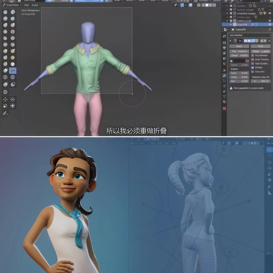 Blender教程三维人物角色雕刻建模制作技巧视频课程精翻中文字幕