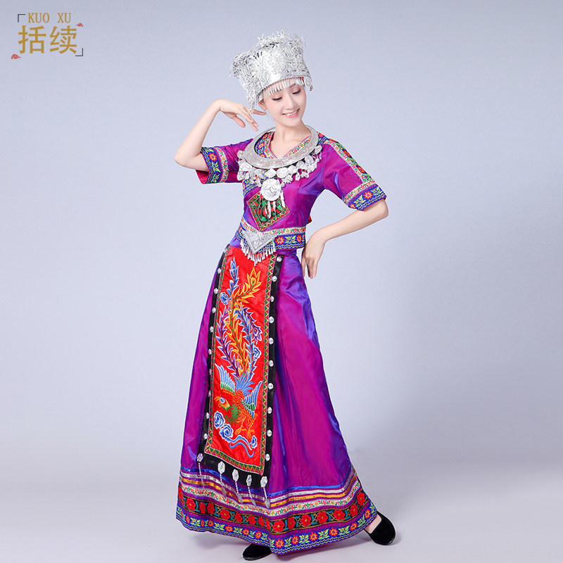 苗族演出服装长款刺绣云南女舞蹈 括续民族服装/舞台装