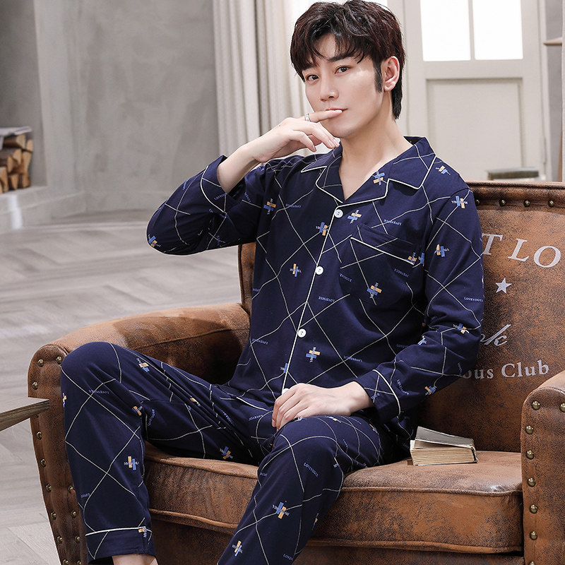 男士夏季纯棉长短袖长裤加大码睡衣 丽柔世家睡衣/家居服套装