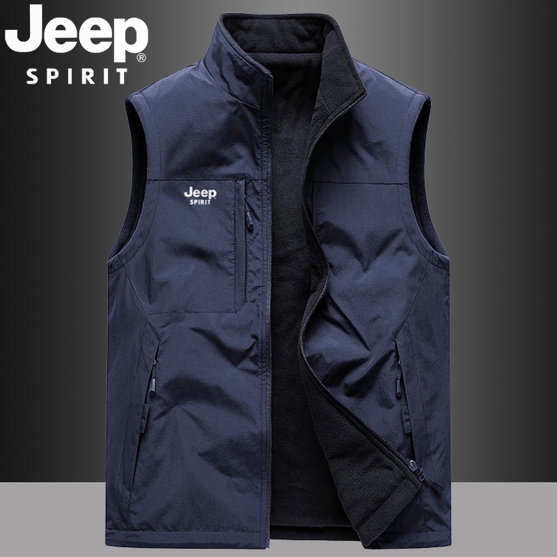 吉普马甲男士秋冬季多口袋加绒背心摇粒绒双面穿坎肩保暖马夹,淘宝优惠券,粉丝福利购,淘宝优惠卷