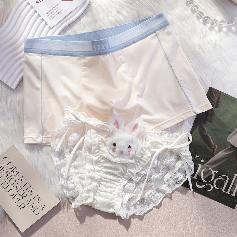 夏季新款情侣内裤一男一女性感纯欲风兔兔可爱绑带蕾丝内衣套装,淘宝优惠券,粉丝福利购,淘宝优惠卷