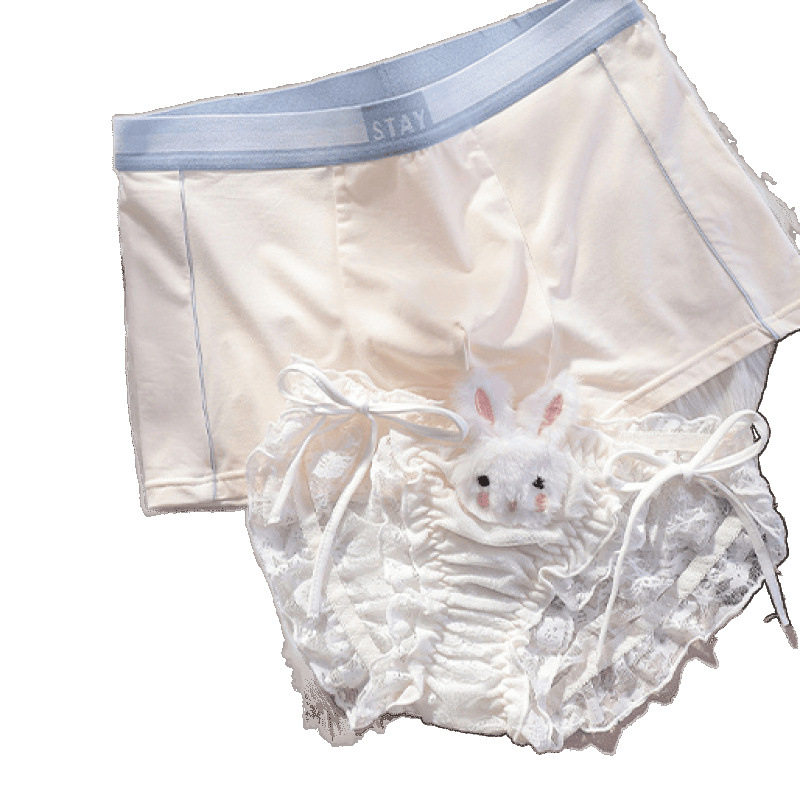 夏季新款情侣内裤一男一女性感纯欲风兔兔可爱绑带蕾丝内衣套装,淘宝优惠券,粉丝福利购,淘宝优惠卷