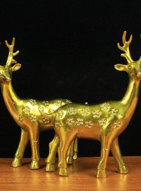 纯铜鹿梅花鹿摆件铜鹿一对家居饰品装饰工艺礼品桌面办公室礼品