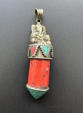 尼泊尔印度纯黄铜象神吊坠挂件 古玩杂件古董老物件老货文玩收藏