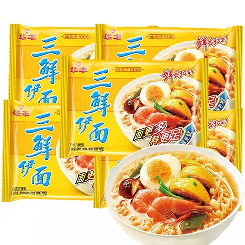 华丰三鲜伊面24包整箱装鸡汁泡面袋装干吃速食宿舍原味老式方便面 - 图0