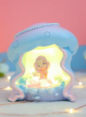 新款海底水母灯美人鱼微景观小摆件海洋馆装饰礼品少女心房间装饰