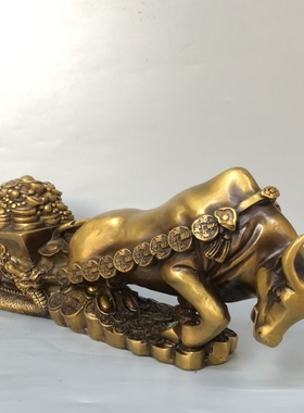 极速纯铜仿古牛拉车摆件金钱牛生肖牛聚宝盆风水T装饰品办公室家
