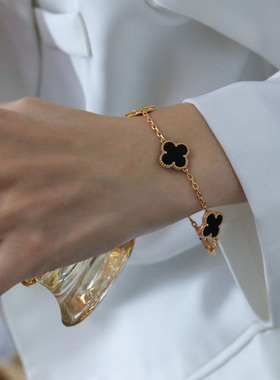 高品质18K玫瑰金手链四叶草女