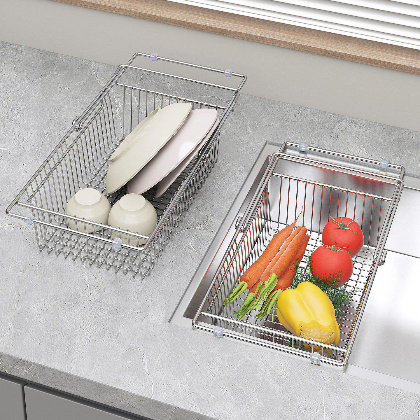 沥水篮伸缩304不锈钢洗菜盆碗盘厨房收纳置物架洗菜盆池碗碟滤网,淘宝优惠券,粉丝福利购,淘宝优惠卷