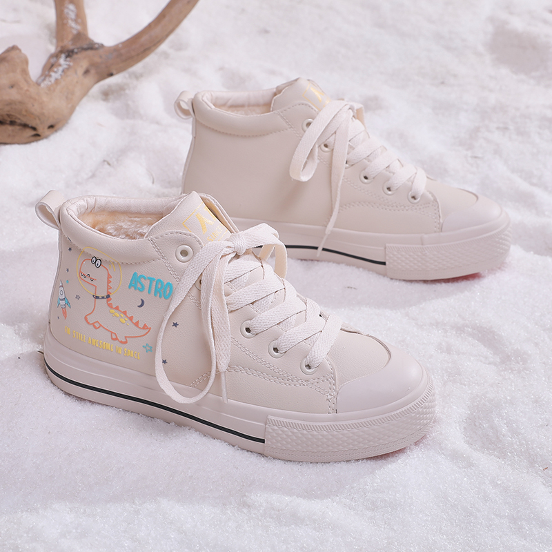 人本加绒鞋2025秋冬小白鞋保暖帆布鞋百搭休闲鞋平底板鞋棉鞋女鞋 - 图3