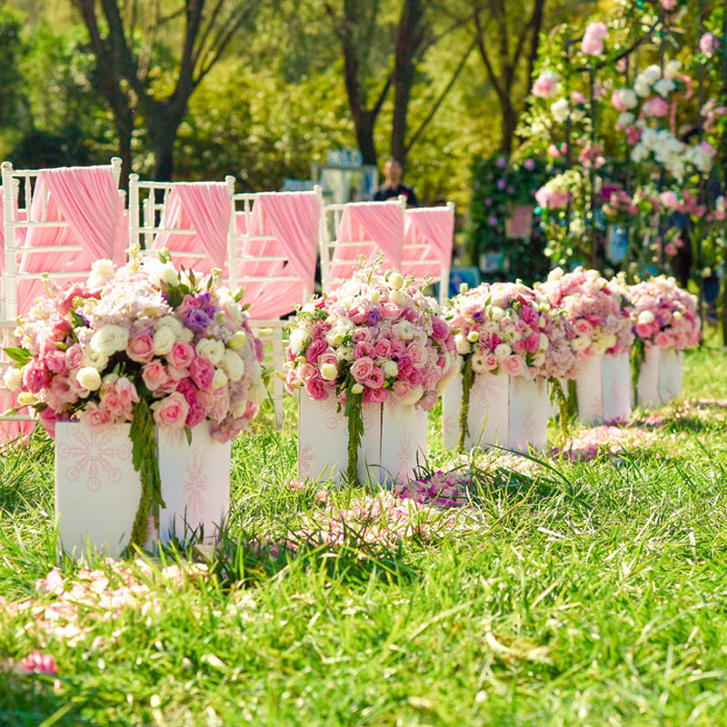 婚礼花球装饰婚庆路引舞台布置活动迎宾摄影香槟粉色套装花架绢花 - 图0