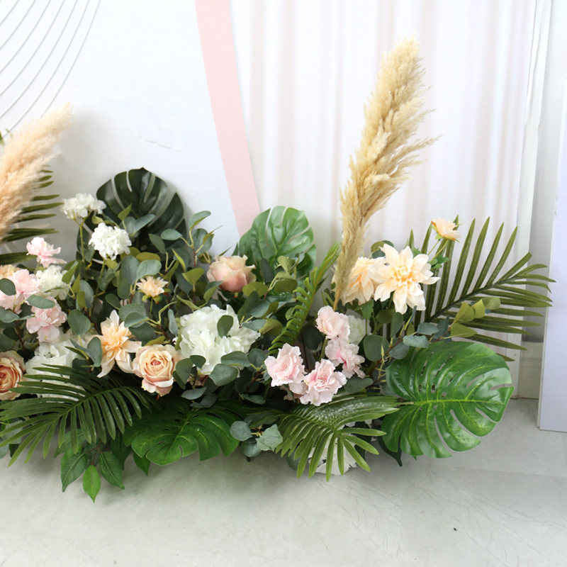 婚庆绢花布置花艺套装壁挂路引组合花芦苇仿真花艺森系舞台背景花