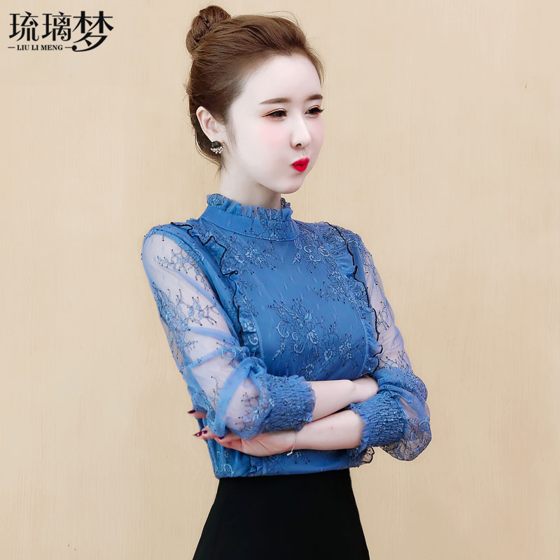 秋装雪纺蕾丝长袖洋气小衫超仙t恤 琉璃梦蕾丝衫/雪纺衫