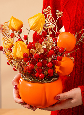 2026新年乔迁柿柿如意摆件过年氛围玄关客厅春节发财果福桶布置