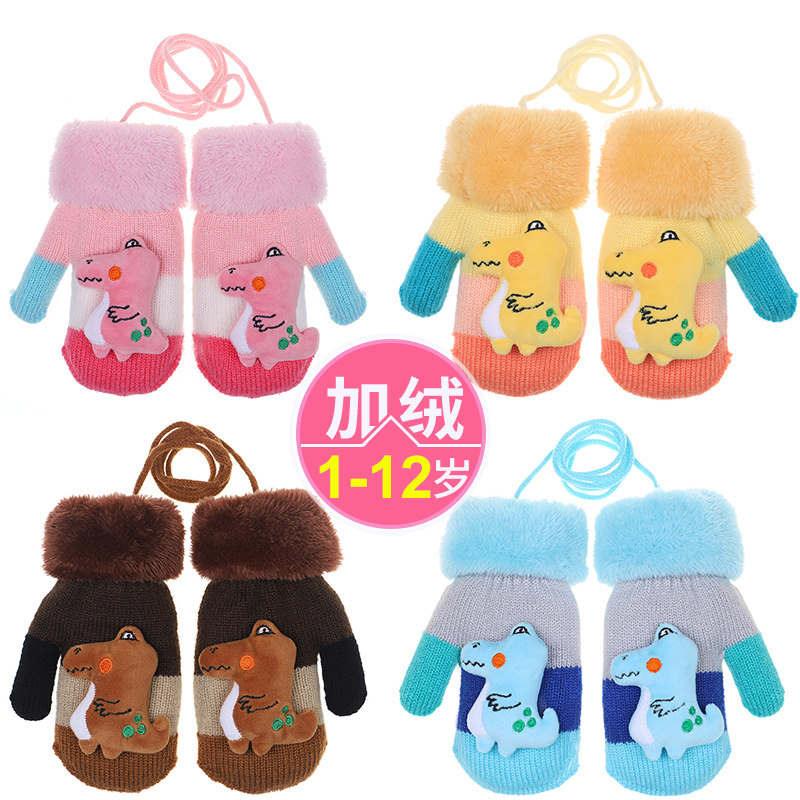 秋冬季加绒小女孩幼儿卡通保暖手套 童话里的小松鼠手套