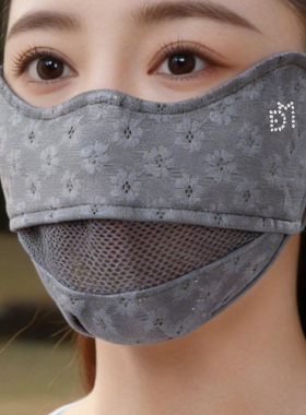冰丝防晒口罩女蕾丝夏季遮阳薄款透气防紫外线骑行洋气面罩易呼吸