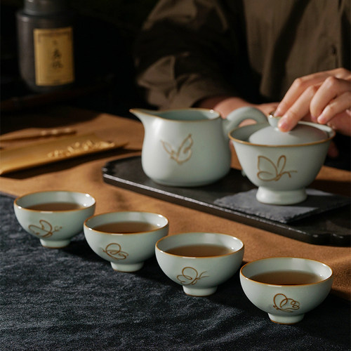手工汝窑公道杯茶具分茶器冰裂复古公杯茶海景德镇陶瓷礼盒装青瓷 - 图2