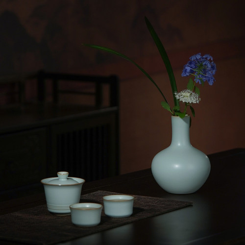 汝窑天球瓶复古瓷器景德镇陶瓷小花瓶茶台摆件客厅插花家居装饰品 - 图1