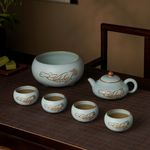 青澹汝窑茶洗水盂大号家用复古景德镇汝瓷陶瓷功夫茶具配件冰裂釉 - 图1