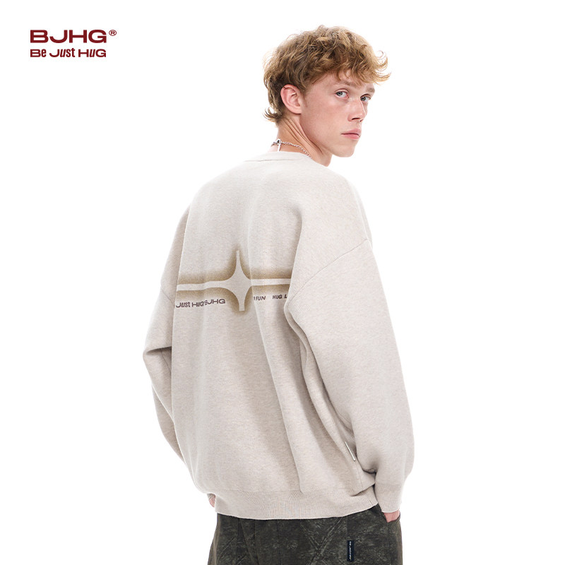 BJHG不计后果抗起球圆领毛衣男秋冬潮牌宽松情侣美式重磅针织衫女,淘宝优惠券,粉丝福利购,淘宝优惠卷