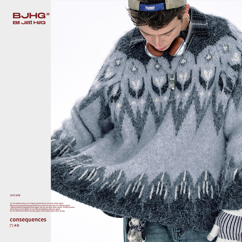 BJHG不计后果梦幻费尔岛毛衣男款冬季情侣重磅圆领内搭厚针织衫女,淘宝优惠券,粉丝福利购,淘宝优惠卷