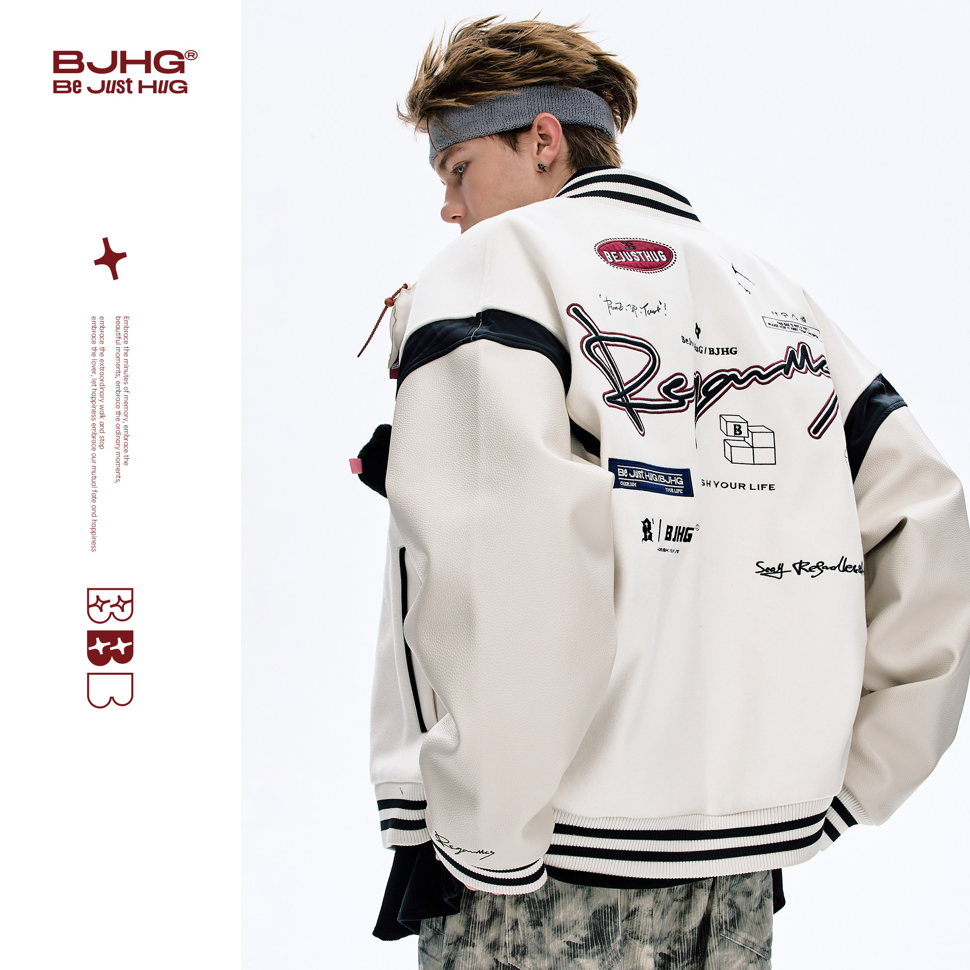 BJHG不计后果红色棒球夹克男款秋冬美式棒球服女撞色贴贴情侣外套,淘宝优惠券,粉丝福利购,淘宝优惠卷