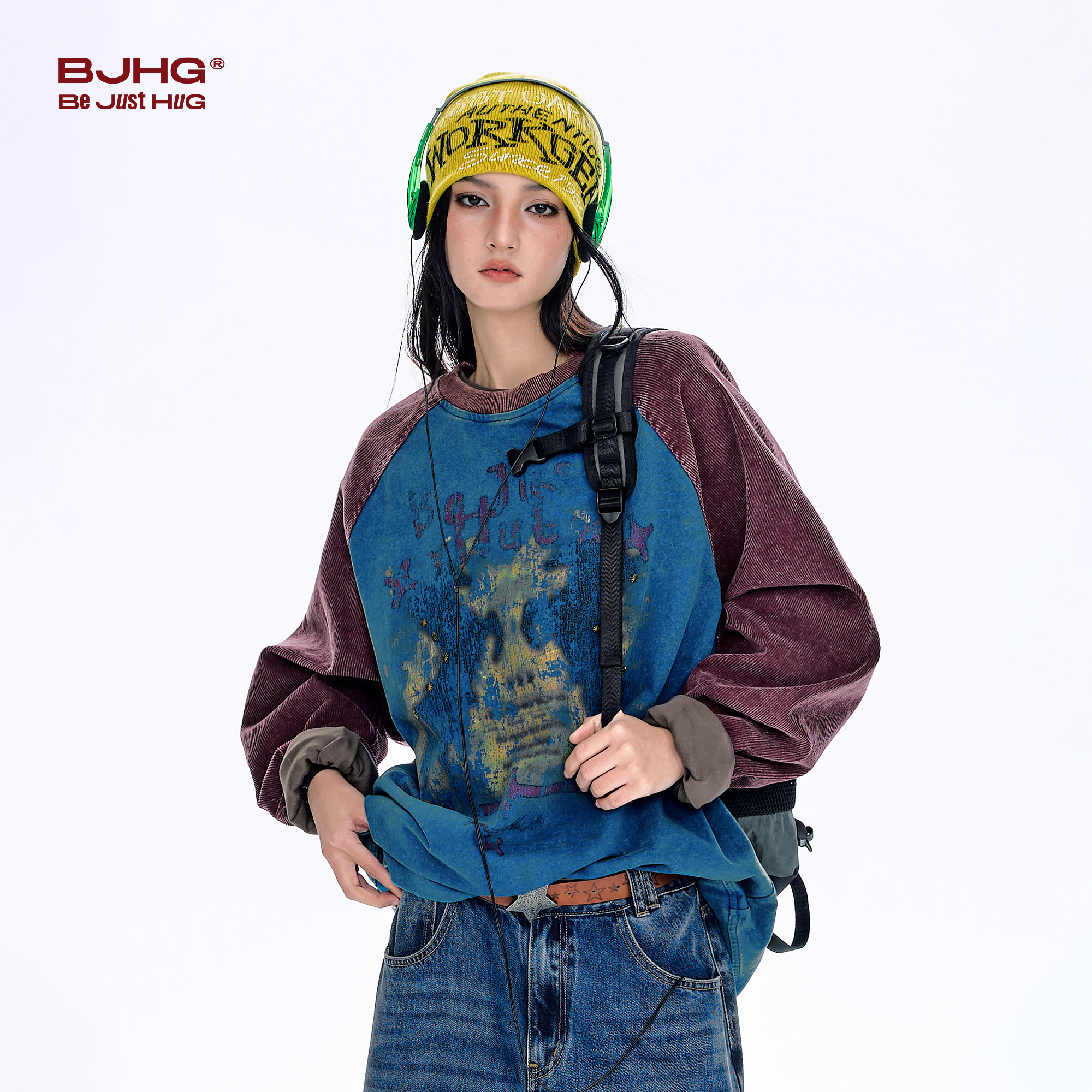 BJHG不计后果美式灯芯绒圆领卫衣男 冬新款纯棉水洗印花长袖T恤女,淘宝优惠券,粉丝福利购,淘宝优惠卷