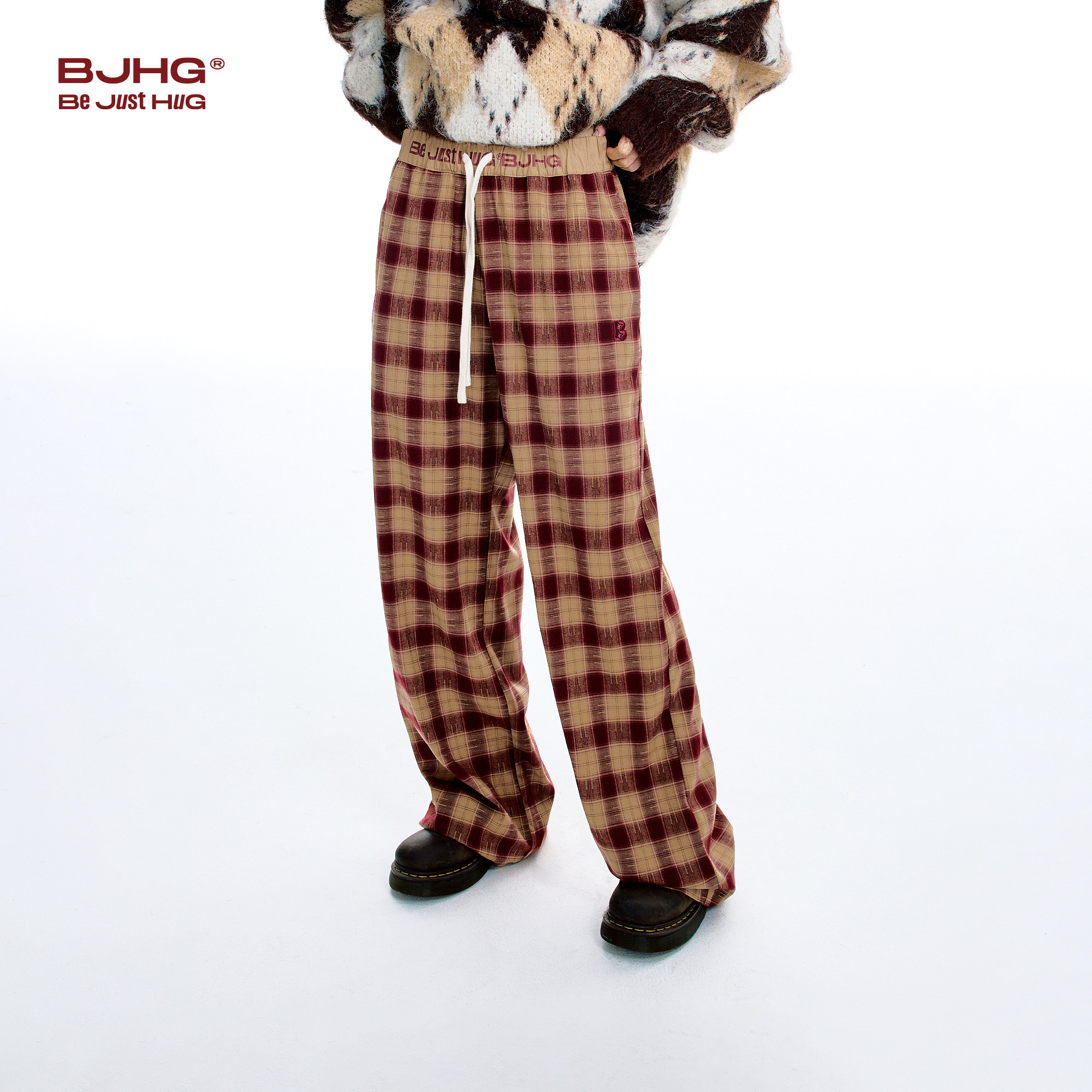 BJHG不计后果直筒格子裤子女冬2025新款运动百搭复古休闲阔腿长裤,淘宝优惠券,粉丝福利购,淘宝优惠卷