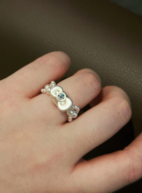 施家珍珠戒指纯银女小众设计感高级轻奢气质食指戒时尚个性百搭