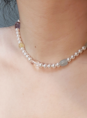 施家珍珠项链高级感轻奢小众原创设计风多巴胺串珠项链女叠戴气质