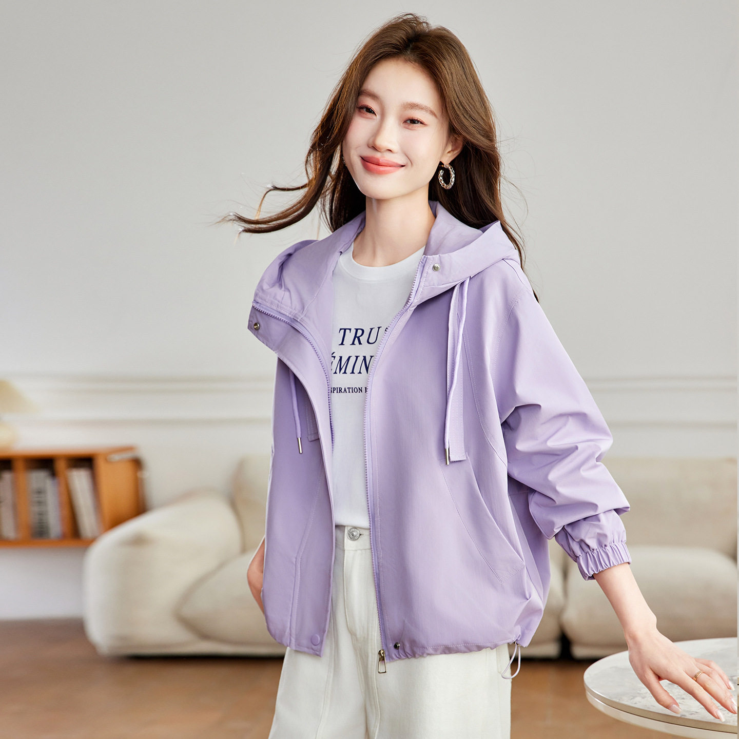 2026春新款紫色外套女洋气减龄休闲百搭冲锋衣夹克小个子风衣MZ32,淘宝优惠券,粉丝福利购,淘宝优惠卷