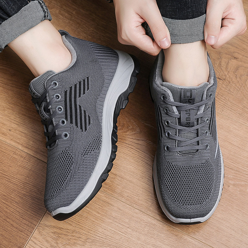 冬季老北京布鞋男加绒中老年休闲鞋 圣泽西网面鞋