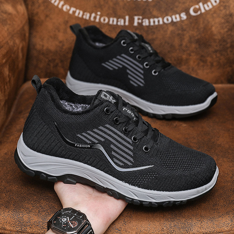 冬季老北京布鞋男加绒中老年休闲鞋 圣泽西网面鞋