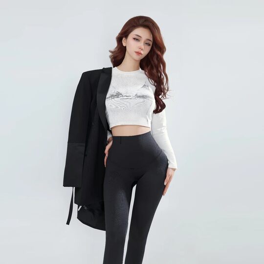 Kaka Couple Dolphin Tummy Pants Little Black Pants Autumn New Amber High Waist Tummy Pants Slimming Leggings