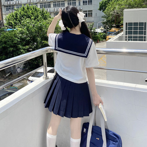 海月社基础款白二本三本水手服绀色JK制服套装日系百褶裙日制版型 - 图1
