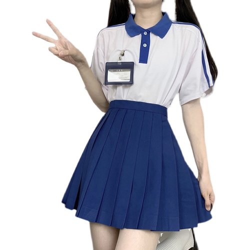 国中校服青春中学生套装初高中班服运动女夏季蓝白色短袖上衣短裤 - 图3