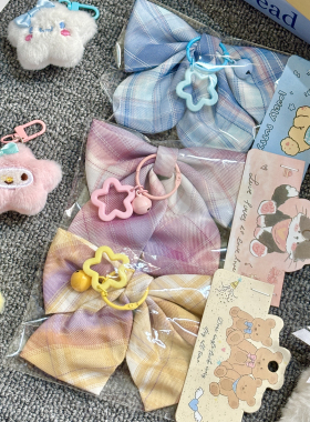 【超值】原创jk格子蝴蝶结钥匙扣小物包挂件日系格子饰品学院风