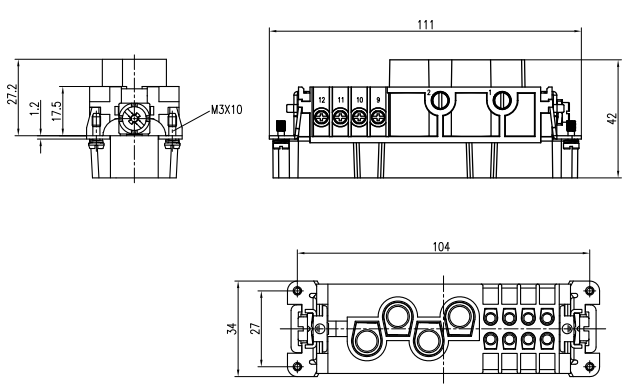 矩形重载连接器 12芯 4+8针 80A 航空插座 HK-004-8-M/F 公母芯 - 图0