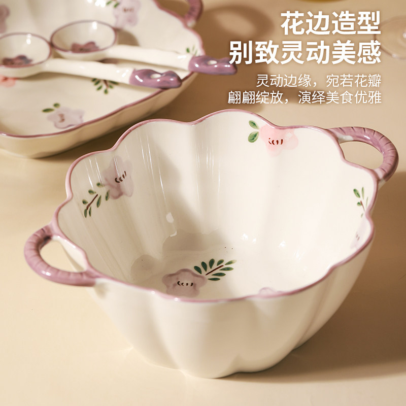 日式双耳陶瓷汤面碗沙拉碗家用新款大碗泡面碗汤盆螺蛳粉碗拉面碗