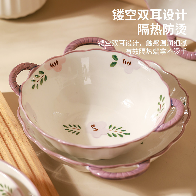 日式双耳陶瓷汤面碗沙拉碗家用新款大碗泡面碗汤盆螺蛳粉碗拉面碗