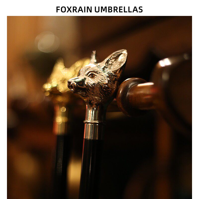 Foxrain英国轻奢贵族狐狸头伞绅士复古直杆长柄雨伞男定制高级礼