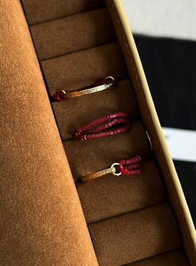 C 形半圈金属肌理小米珠串珠弹力款戒指小众设计感个性复古本命年