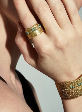 墨琛波光粼粼小众宽版戒指个性时髦彩色穿绳肌理感冷淡风开口指环