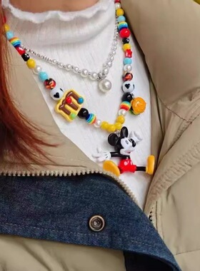 多巴胺时尚水晶项链可爱卡通米老鼠唐老鸭爱心短款项链