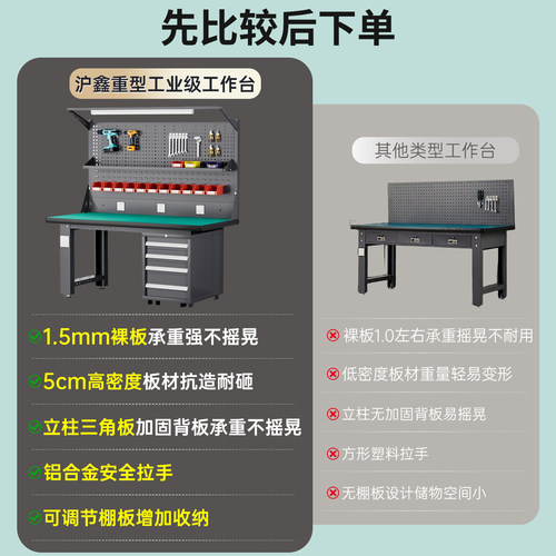 重型工作台钳工台防静电工厂车间学校实验操作台不锈钢维修工具桌 - 图3