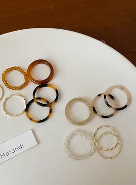 复古醋酸素圈戒指女2025年新款潮轻奢小众精致食指戒套装关节戒