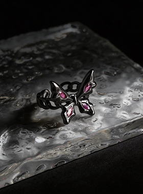 黑色蝴蝶装饰食指戒指女小众设计高级感开口时尚个性闺蜜轻奢指环