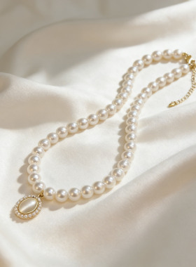 法式复古猫眼石珍珠项链颈链女轻奢小众高级感锁骨链2026新款